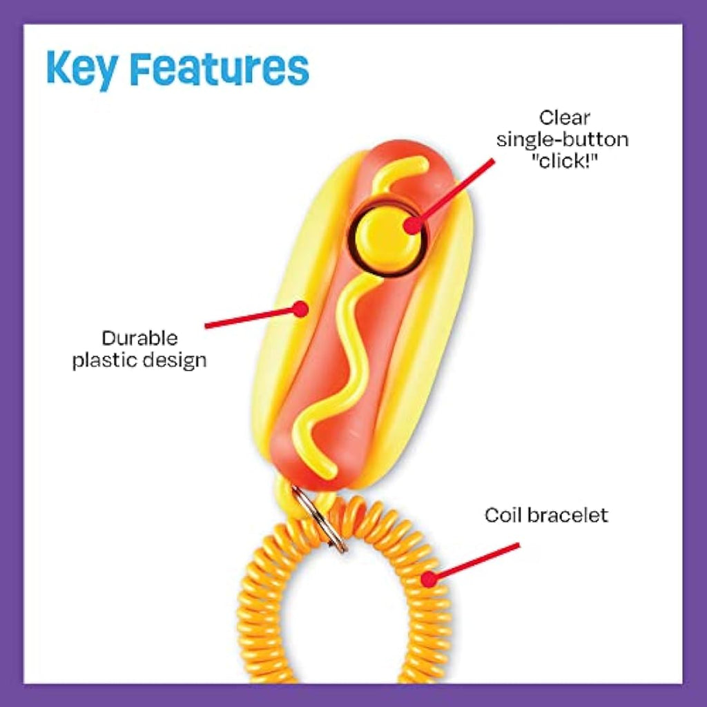 Brightkins Smarty Pooch Dog Training Clicker – Hot Dog with Wrist Strap