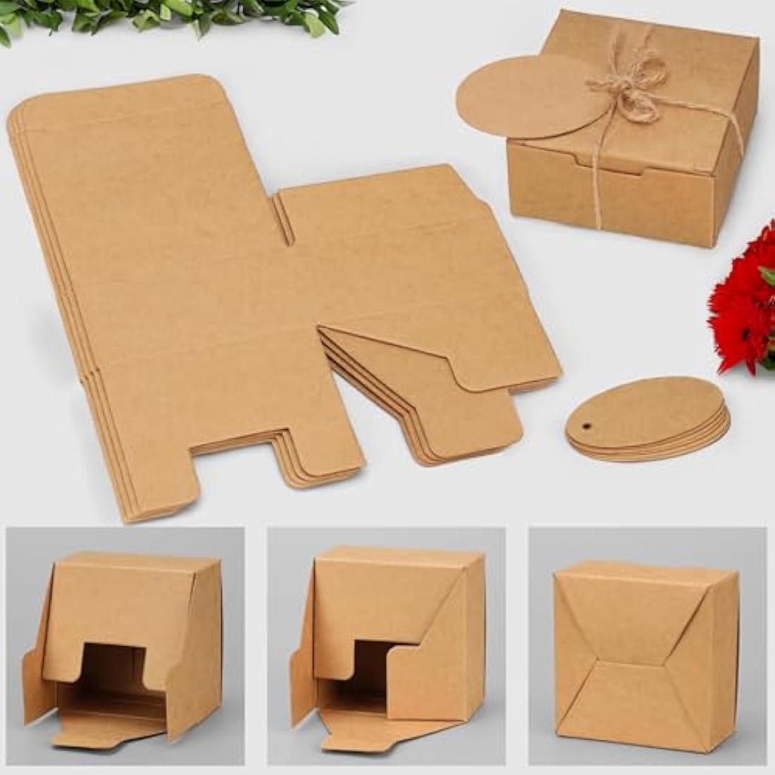 Belle Vous Brown Kraft Gift Boxes with Lids - 50 Pack Small Wedding Favours