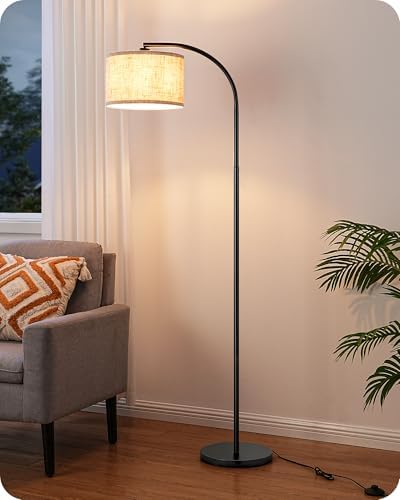 EDISHINE 63" LED Arc Floor Lamp – Modern Black Metal Standing Light