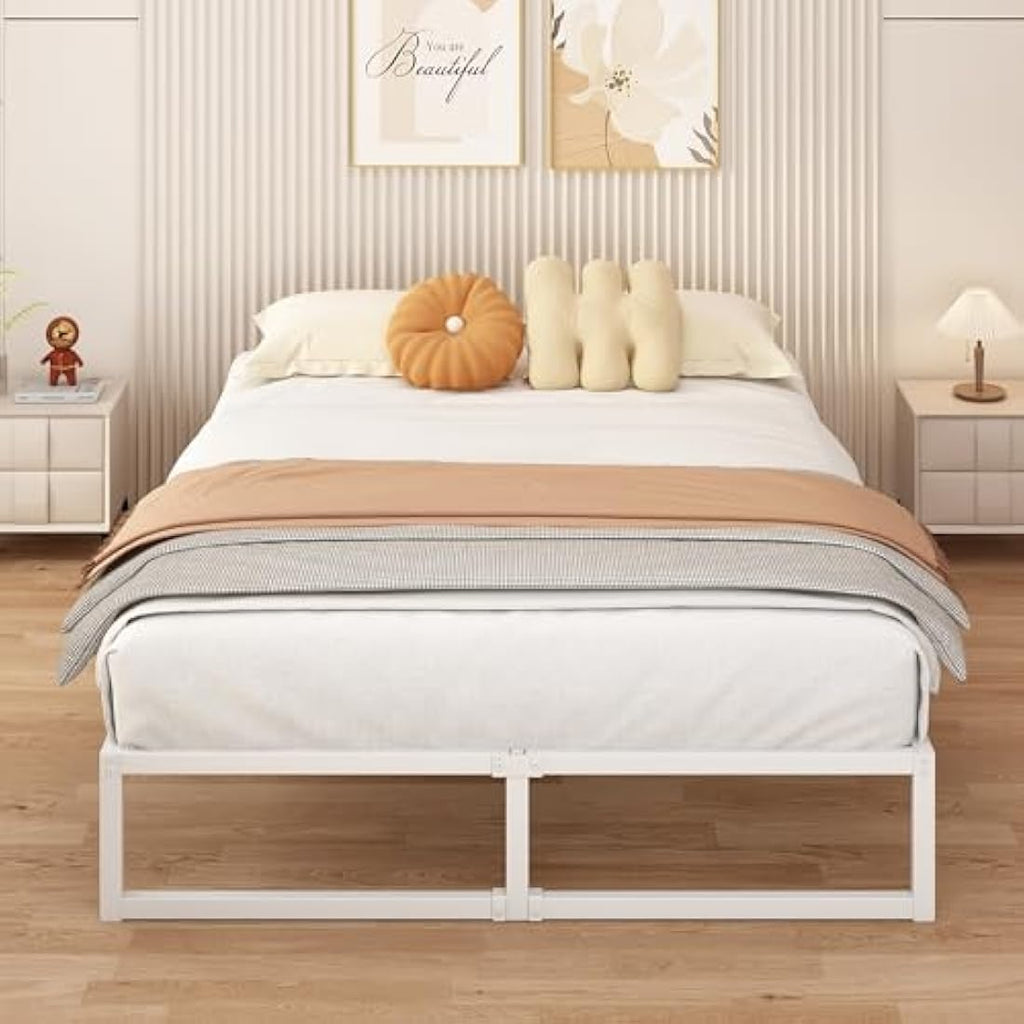 Jolof Store Small Double Metal Bed Frame | 120x190cm Steel Slat | White
