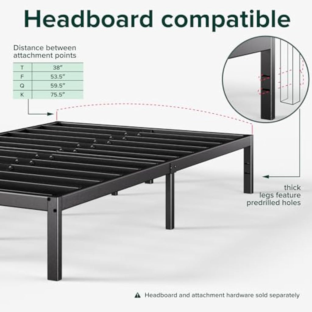 Zinus Elias King Metal Bed Frame – 36cm Height with Storage | Black