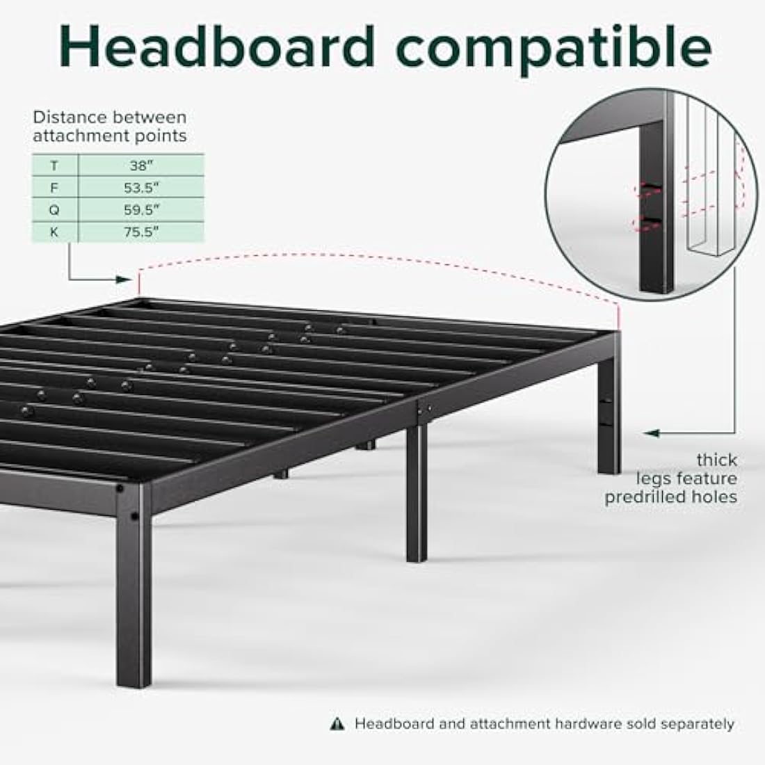 Zinus Elias King Metal Bed Frame – 36cm Height with Storage | Black