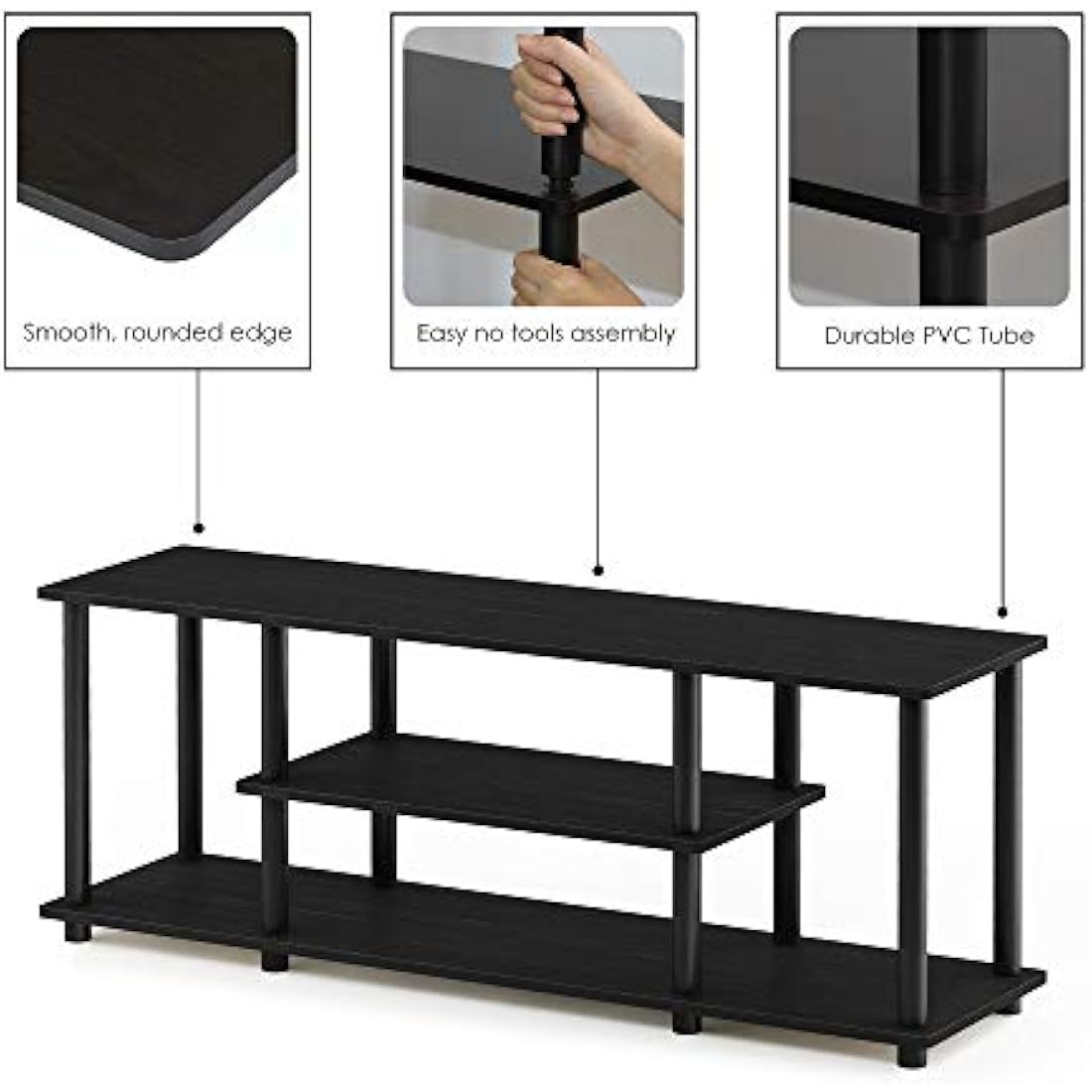 Furinno Turn-N-Tube 3-Tier TV Stand for 50-Inch TV, Walnut/Black