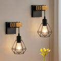 FORCOSO Industrial Wood Wall Sconce 2-Pack | Vintage Black E27 Lamp