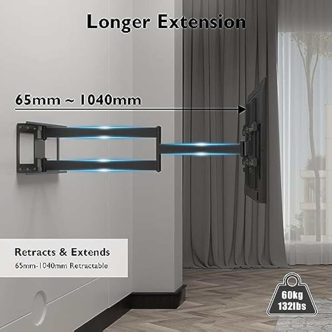 BONTEC Full Motion TV Wall Mount – Extra Long Arm for 32-75 Inch TVs