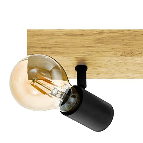 Eglo Townshend 3 Industrial 2-Flame Ceiling Light – Wood & Steel