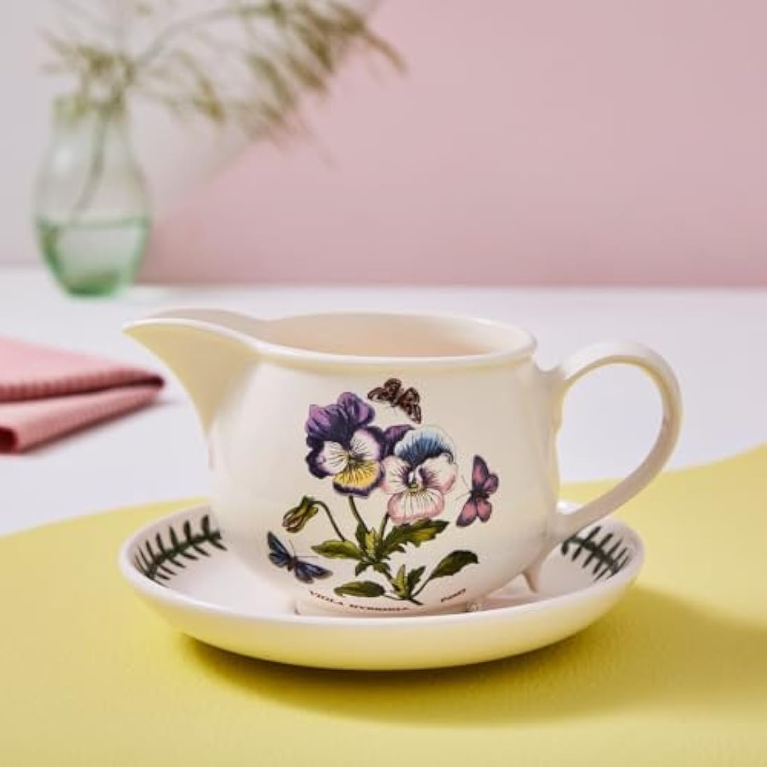 Portmeirion Botanic Garden Gravy Boat and Stand – Ceramic Floral Set