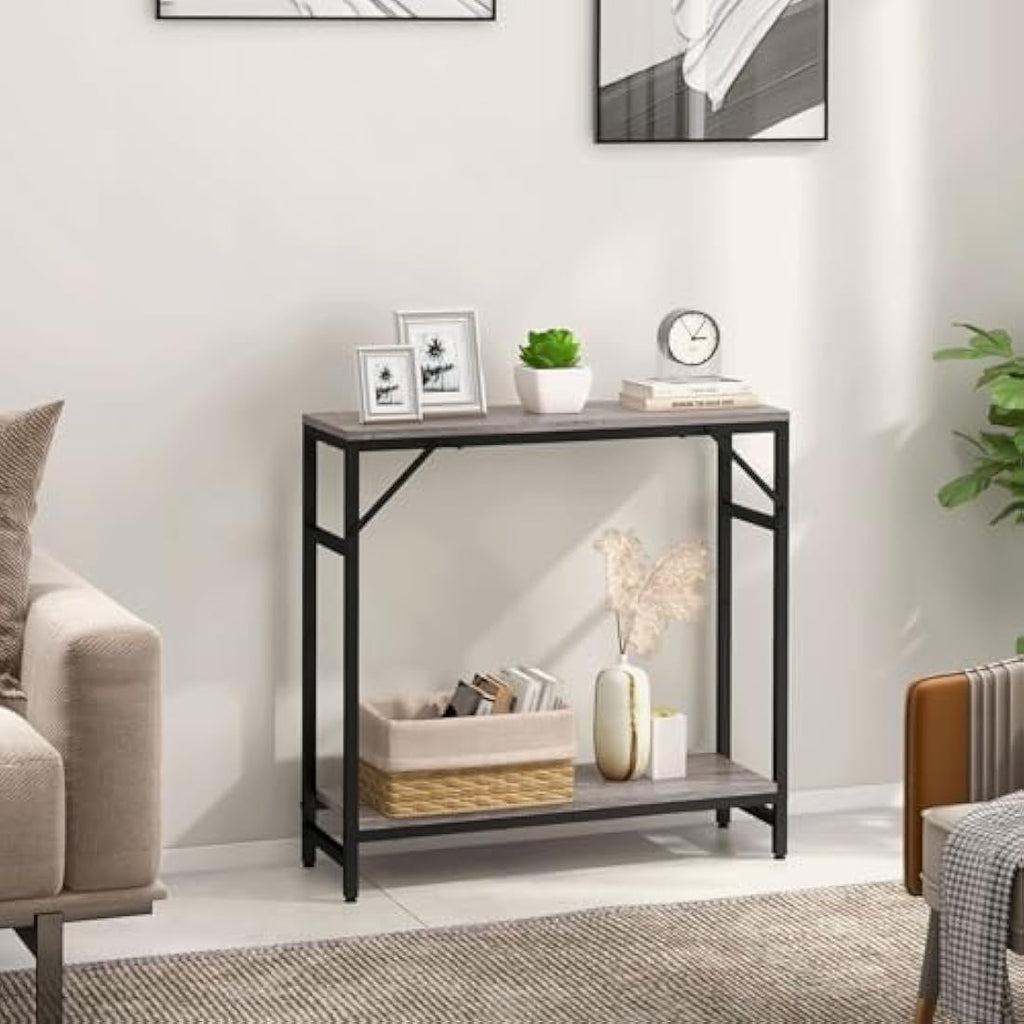 Livofloral Narrow Console Table | Industrial Wood & Metal Entryway Table
