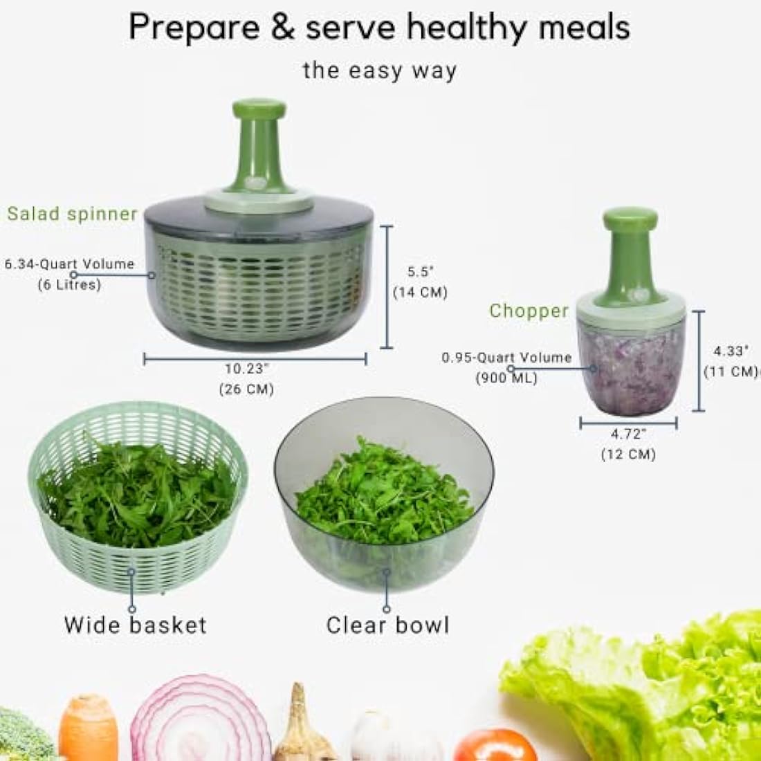 Brieftons Salad Spinner and Chopper – 6L Vegetable Washer and Dryer Set