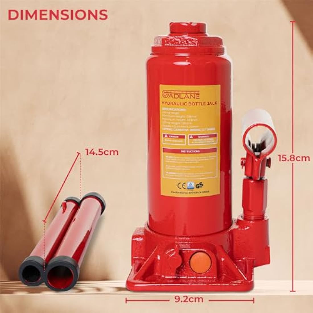 GADLANE 2 Tonne Hydraulic Bottle Jack - Alloy Steel for Cars & Vans