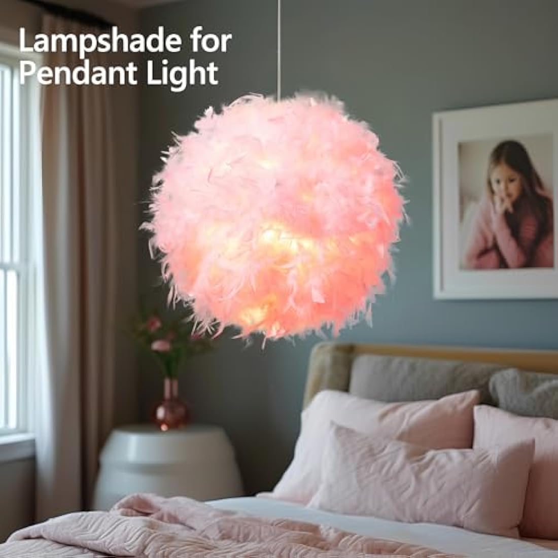 Pink Feather Lampshade | 50cm Fluffy Pendant Light Shade