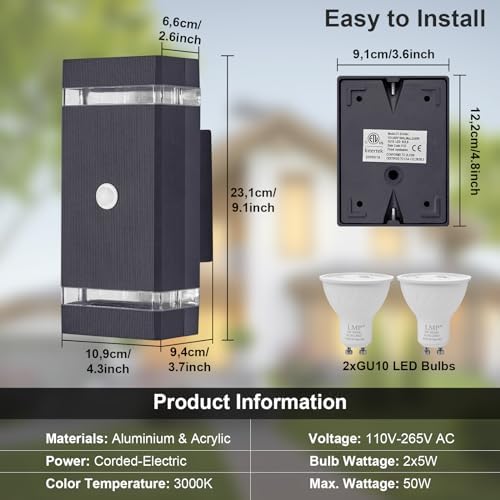 LMP Outdoor Wall Light – Motion Sensor IP65 Anthracite Grey LED
