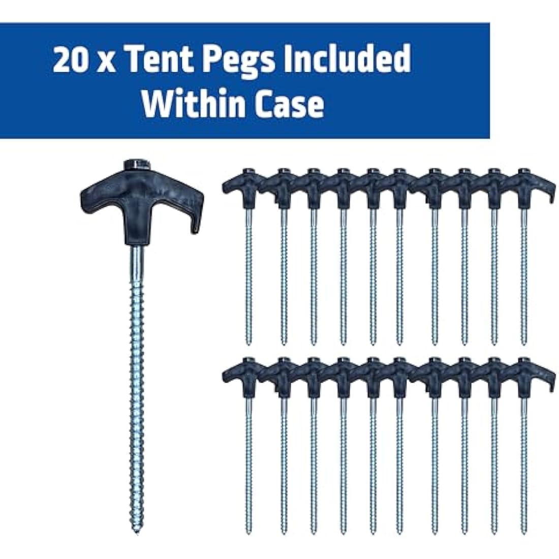 Blue Diamond Heavy Duty Screw Tent Pegs – 20cm Galvanized Steel 20 Pack
