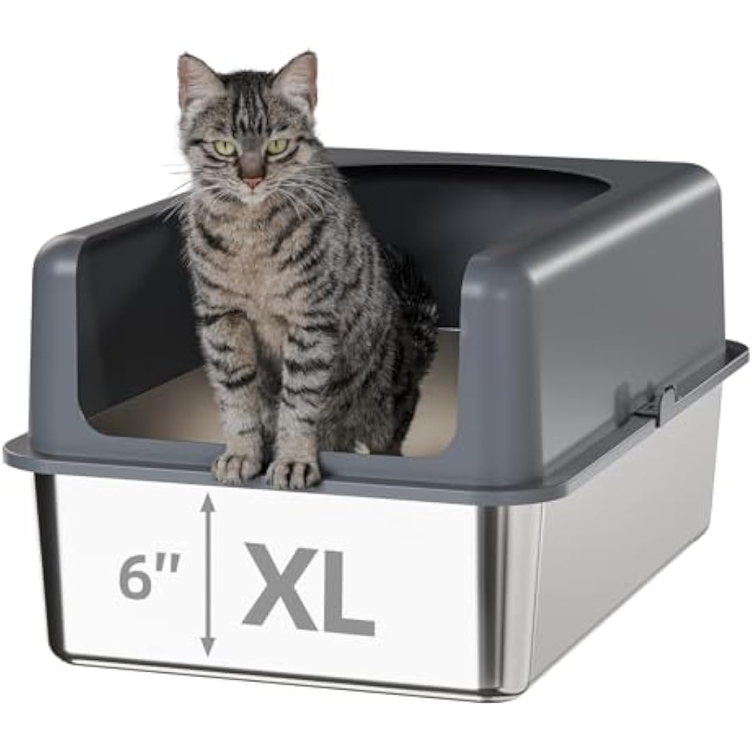 Stainless Steel Cat Litter Box – High-Sided Metal Pan with Lid