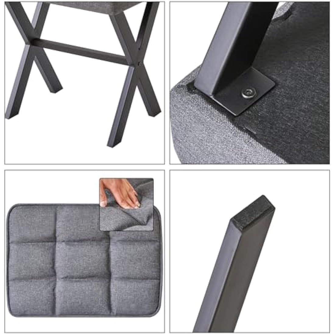 IBUYKE Dark Gray Linen Makeup Stool – Square Vanity Ottoman Footrest