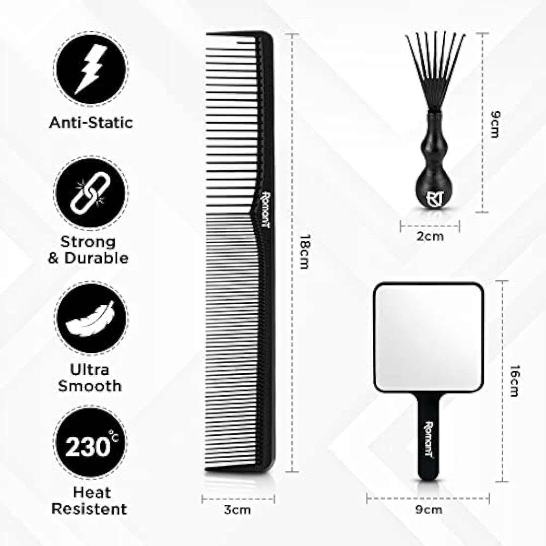 Roman-T 8-in-1 360 Wave Brush Kit – 3 Brushes, 2 Durags & Mirror Set