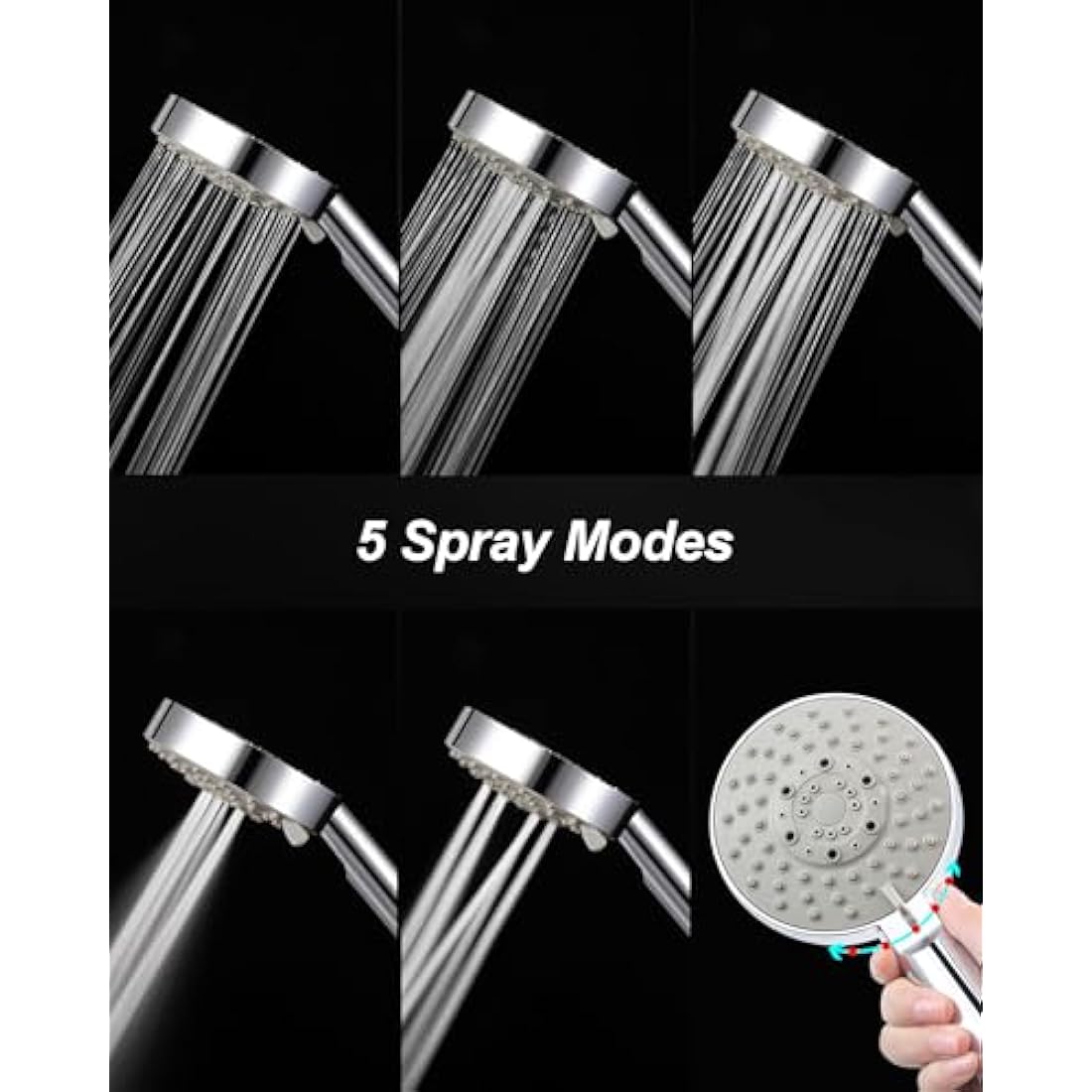 Jolof Store High Pressure Shower Head with 2M Hose | 5 Spray Modes