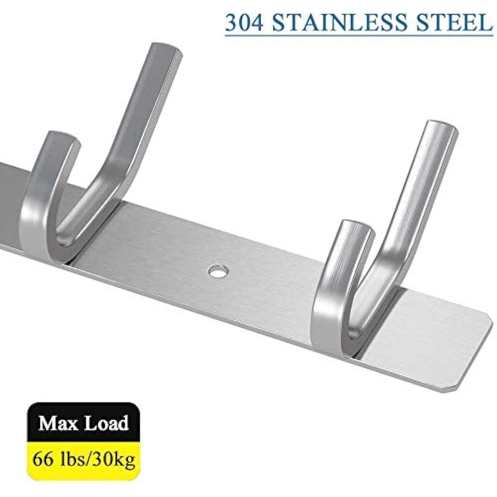 Dripex 304 Stainless Steel Wall Mounted Coat Hook Rack - 6 Hooks, 2 Pack