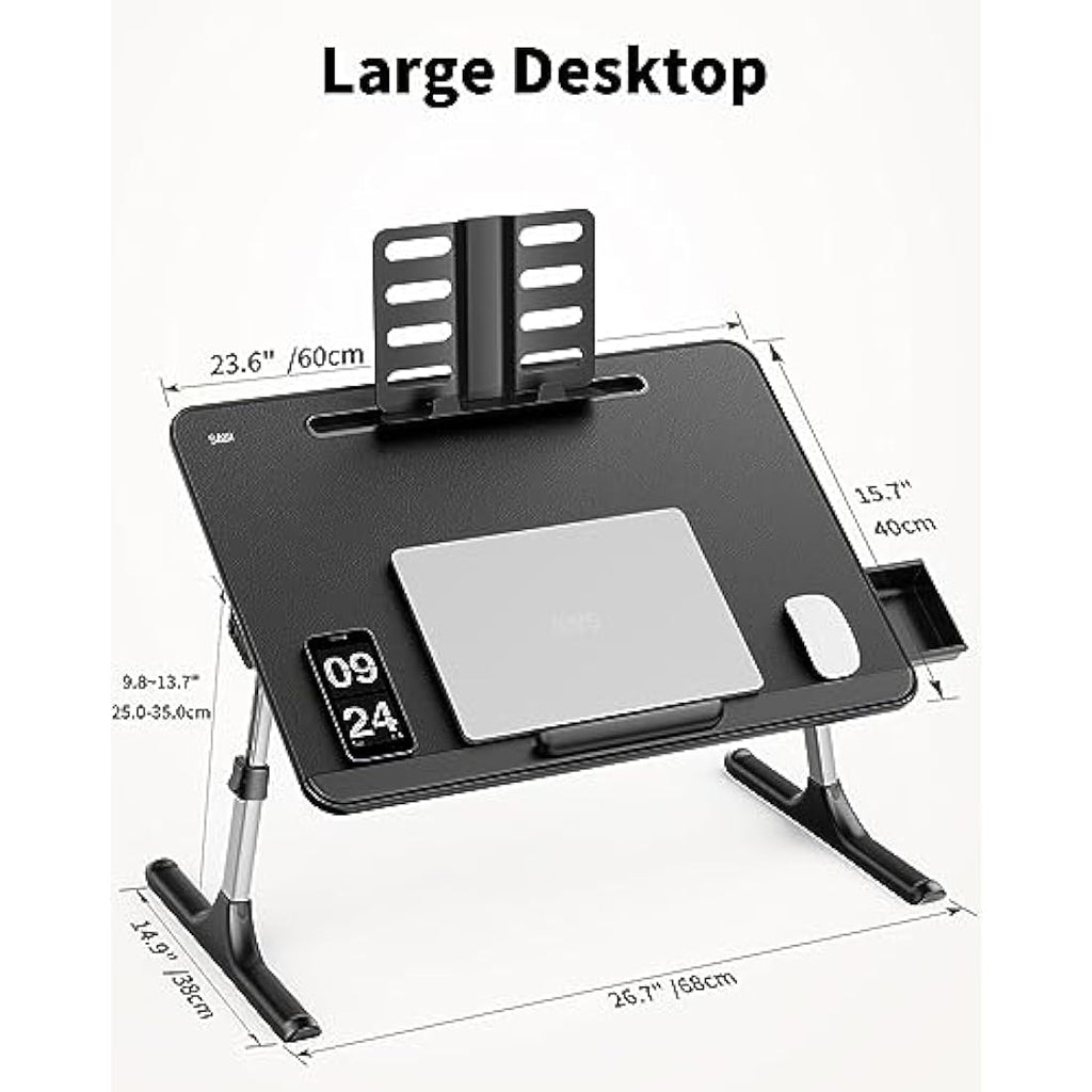 SAIJI Adjustable Laptop Desk | 60x40cm Foldable Bed Tray with Drawer