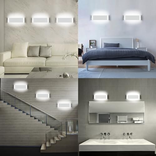 12W LED Indoor Wall Lamp - Modern Cool White Sconce 2 Pack