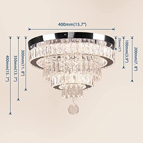 15.7" Modern K9 Crystal Chandelier – Dimmable LED Flush Mount