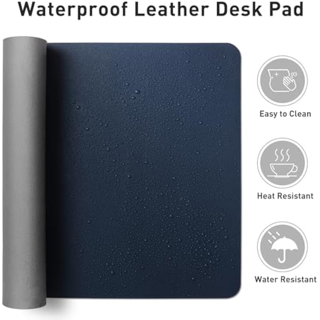 Aothia PU Leather Desk Pad Protector – Waterproof Office Mat, Dark Blue