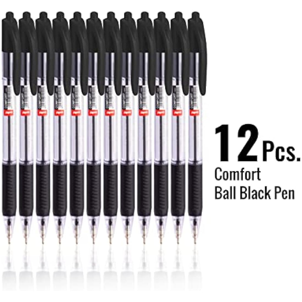 Cello Comfort Retractable Ballpoint Pens | 1.0mm Black Ink | 12 Pack