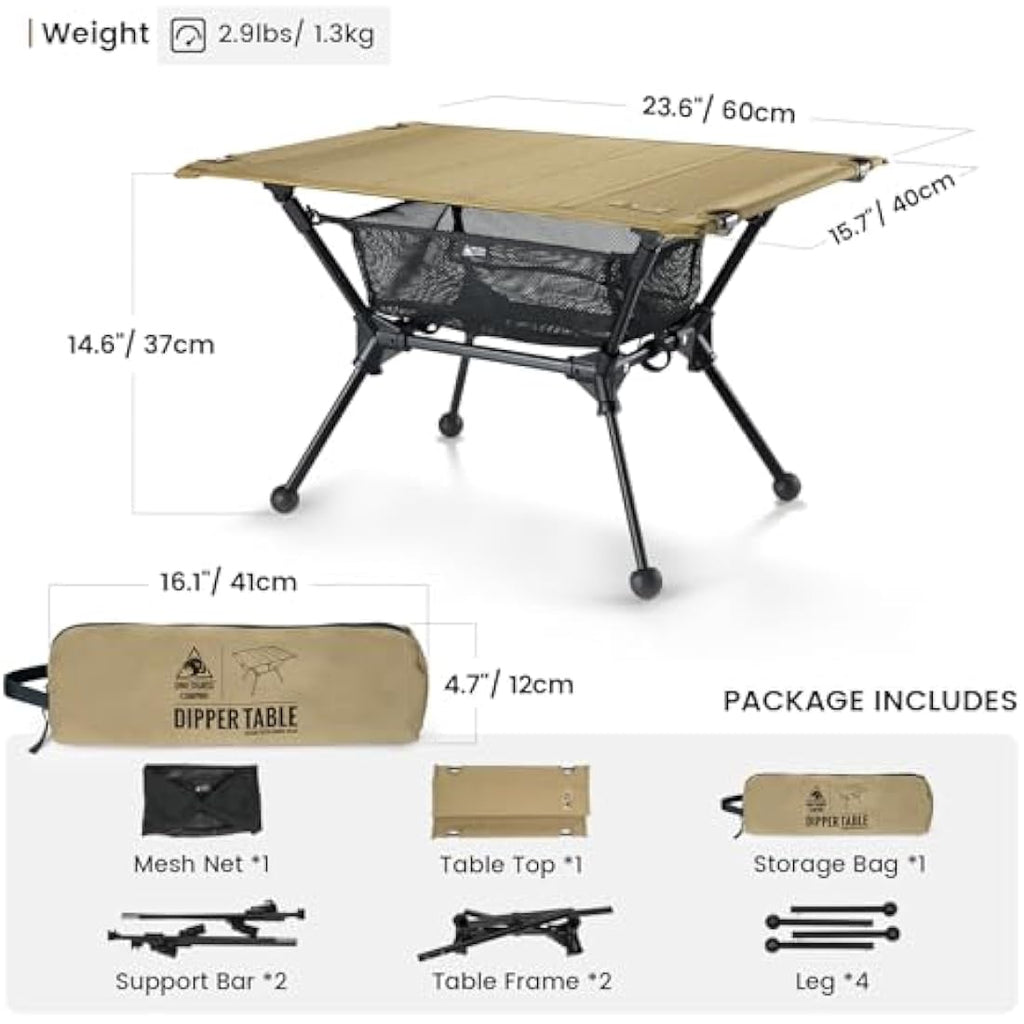 OneTigris Dipper Camping Table – Adjustable Height Folding Aluminum Table