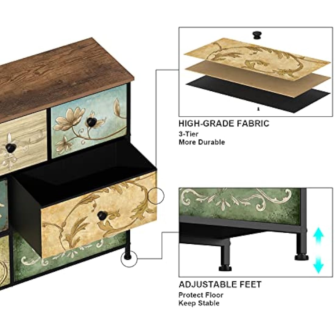 VEDECASA 7 Drawer Dresser – Vintage Fabric Chest of Drawers Storage Unit