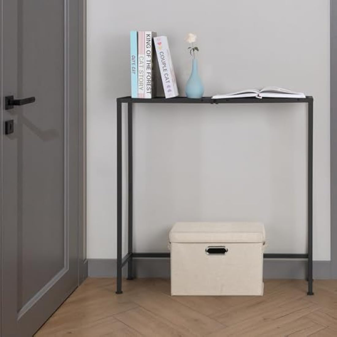 CADUKE Narrow Console Table | Modern Black Metal and Wood Sofa Table