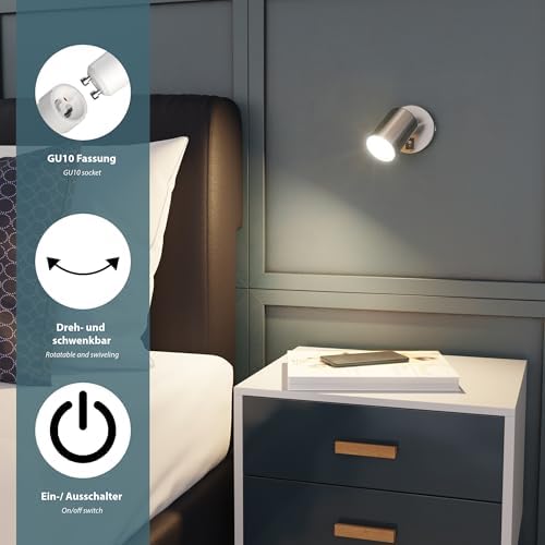 ledscom.de WAIKA LED Wall Spotlight - 2 Pack Dimmable Reading Light Chrome