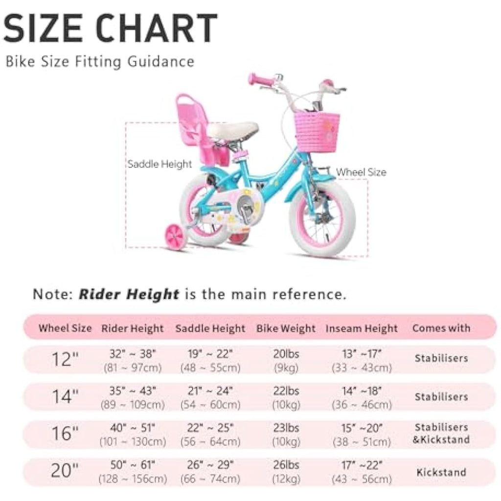 Glerc Maggie 12 Inch Girls Bike with Doll Seat and Basket – Steel Frame