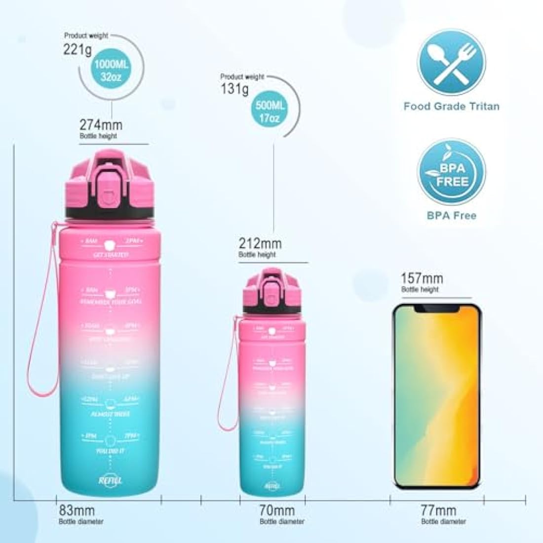 Niggeey Motivational Water Bottle | Leakproof BPA Free Tritan - 1L