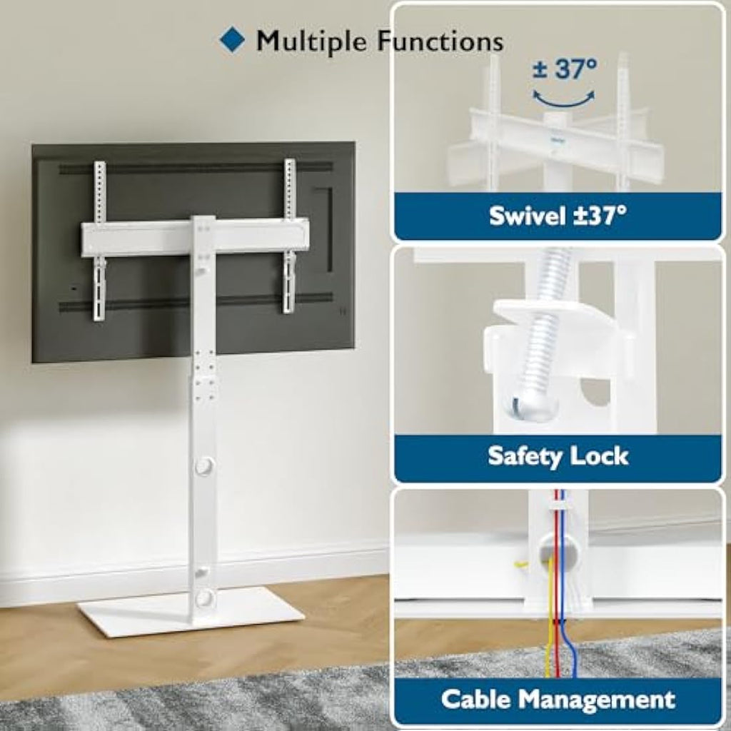 BONTEC TV Floor Stand for 30-70 inch TVs | Swivel & Height Adjustable White