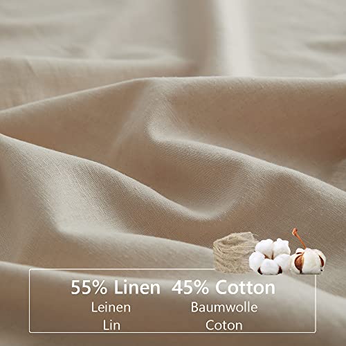 Simple&Opulence Linen Cotton Double Flat Sheet | Breathable Beige Bedding