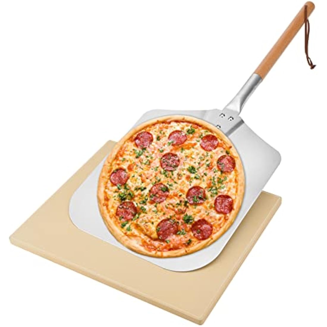 Mimiuo Cordierite Pizza Stone and Aluminum Peel Set for Oven and Grill
