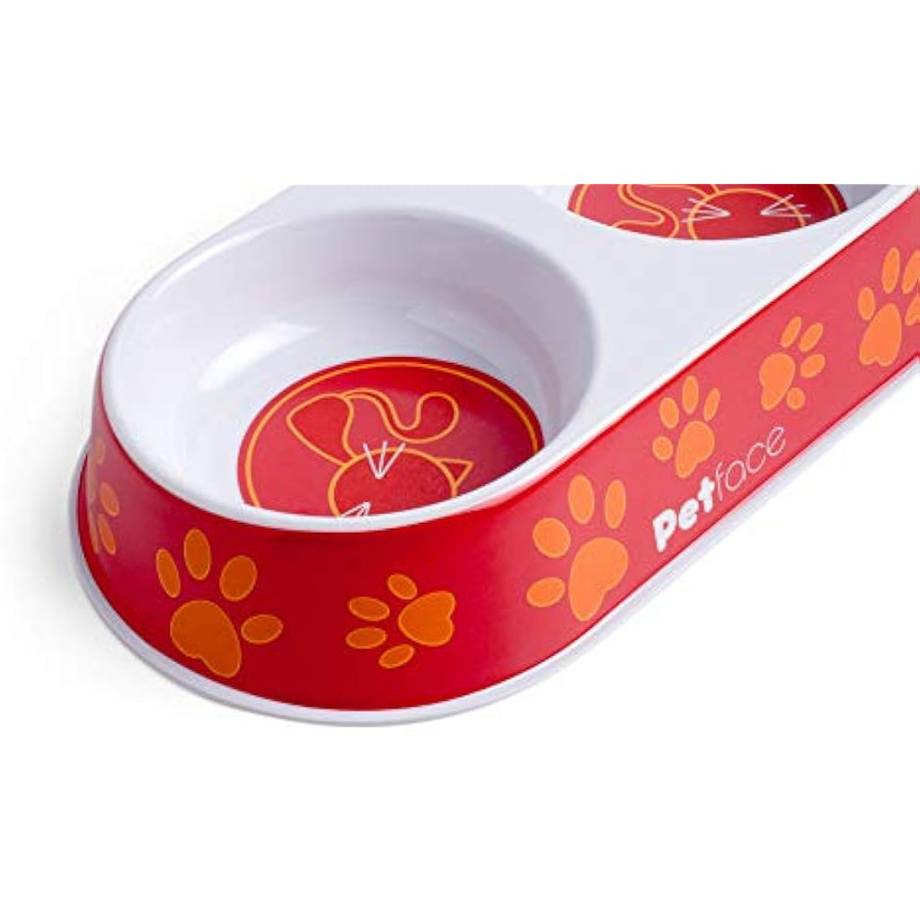 Petface Melamine Double Cat Food and Water Bowl | Orange & Red