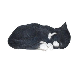 Vivid Arts Real Life Sleeping Cat Resin Garden Ornament - Black & White