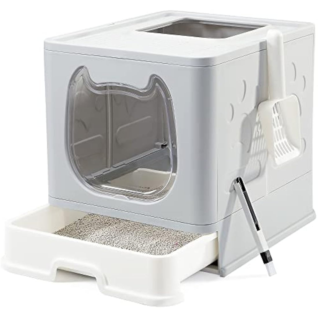 Vealind Top Entry Cat Litter Box with Drawer and 3-Way Locking Door
