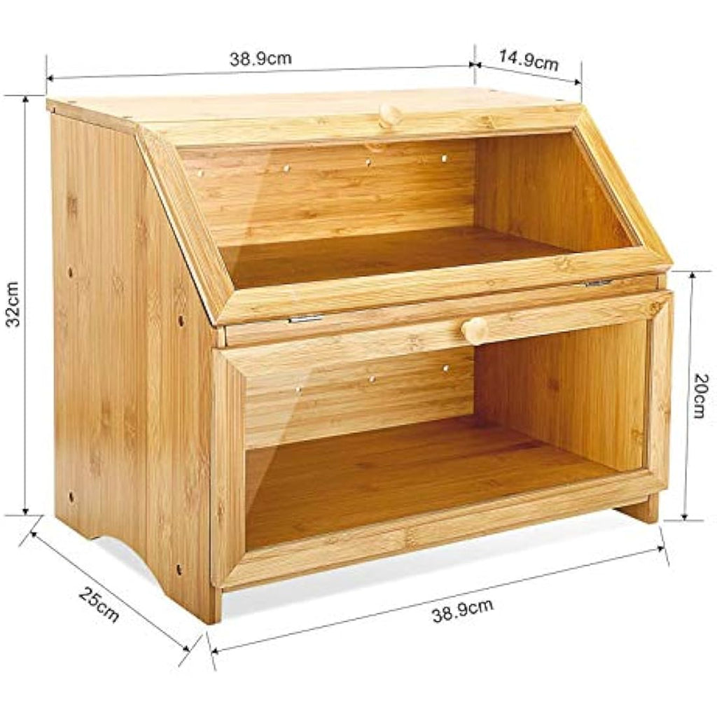 Leader Accessories Large 2-Layer Bamboo Bread Box – Double Decker Bin