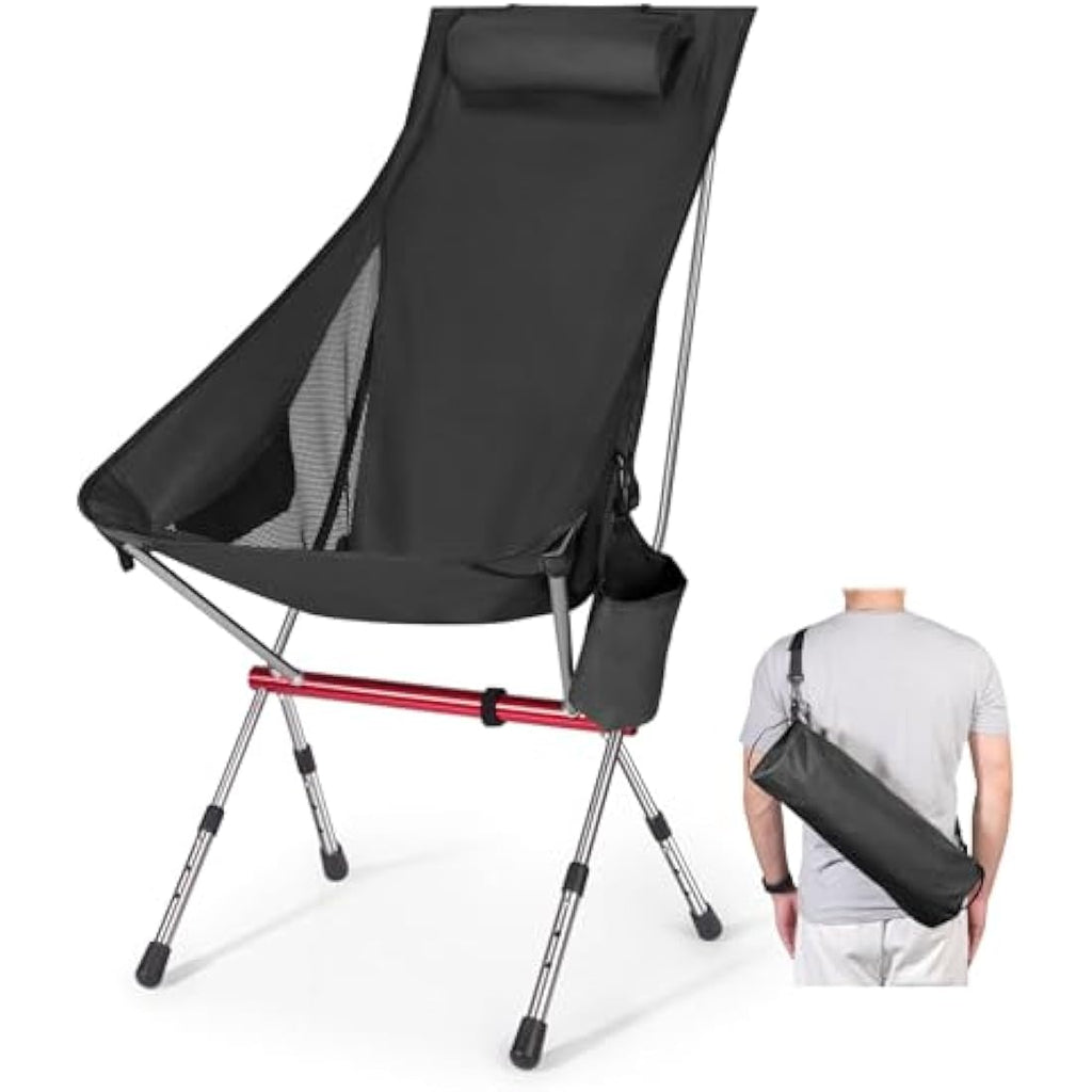 High Back Camping Chair – Adjustable Lightweight Foldable Black