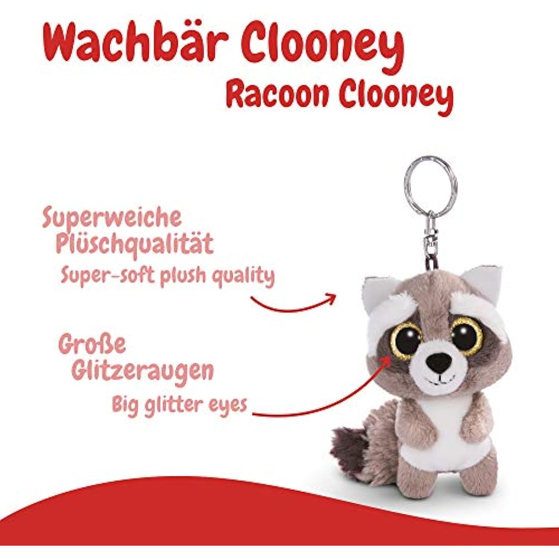 Nici Glubschis Clooney Raccoon Plush Keyring – Pink/White Animal Charm