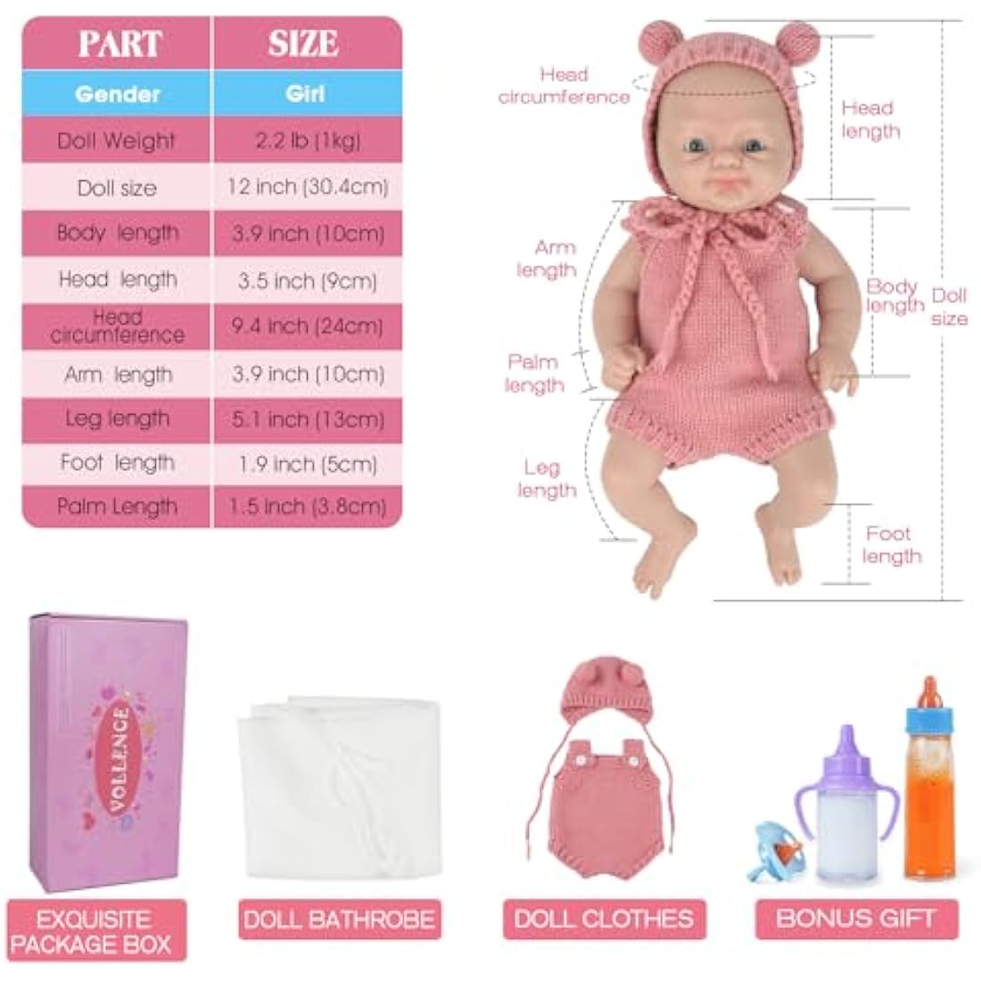 Vollence 12-inch Full Silicone Reborn Baby Doll | Realistic Newborn