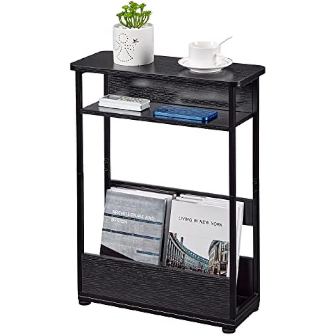 YEAKOO Narrow Side Table – 3-Tier Slim End Table with Storage Shelf