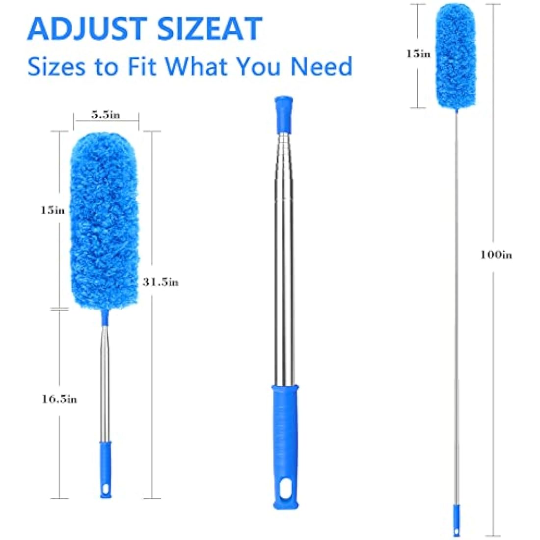 ENJSD Microfiber Feather Duster – 100 Inch Extendable Telescopic Pole