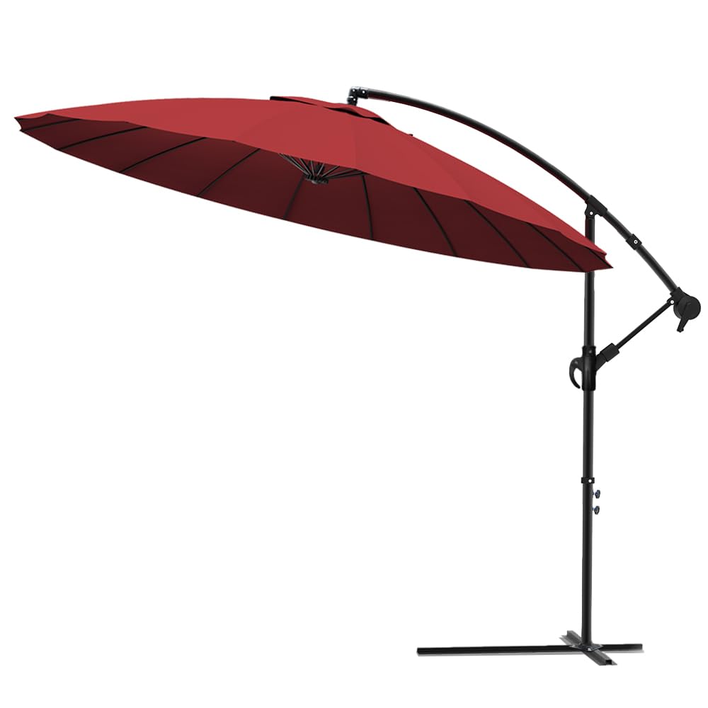 VOUNOT 3m Cantilever Shanghai Parasol - Red Banana Garden Patio Umbrella