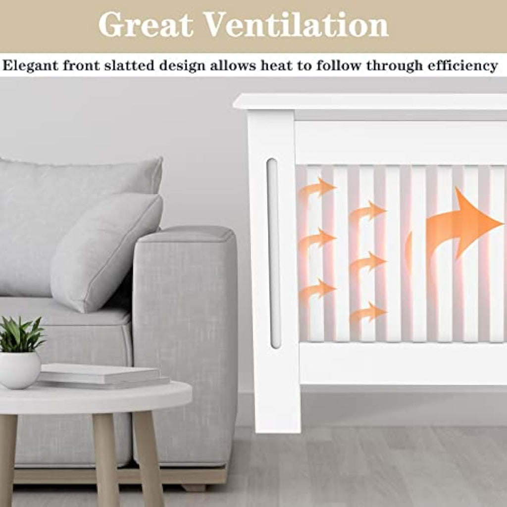 Royalswill White Radiator Cover – Small Vertical Slatted MDF Cabinet