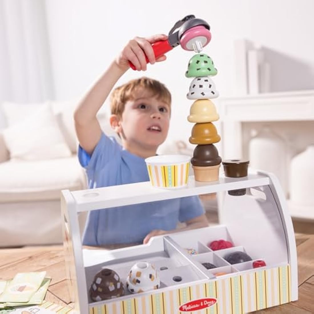 Melissa & Doug Wooden Ice Cream Counter - 28-Piece Play Food Set