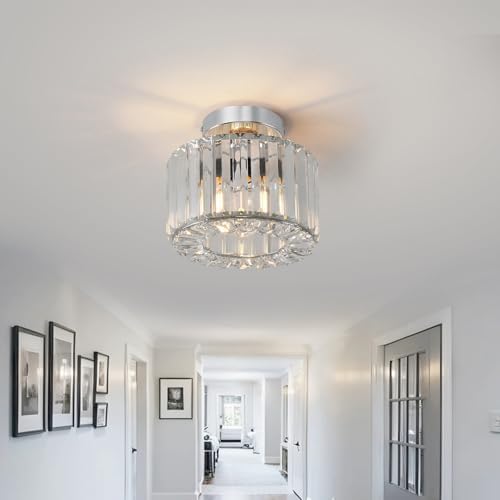ANWIO Modern Crystal Flush Mount Ceiling Light | Silver E27 Chandelier