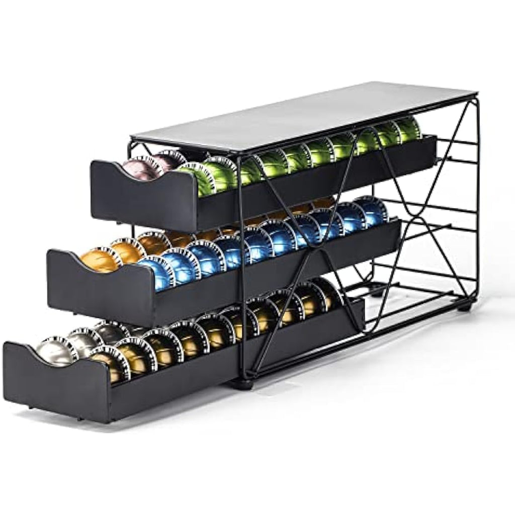 Bagoo Nespresso Vertuoline Pod Holder – 3 Tier Metal Coffee Capsule Drawer